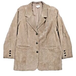 D & Co Denim & Company Women's Suede Leather Jacket Long Sleeve Brown XL Hippie